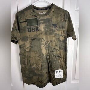 Project Rock Under Armour USA Flag Patch Veteran’s Military Green Shirt